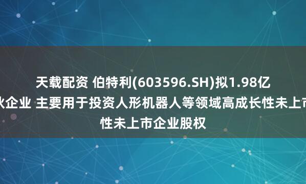 天载配资 伯特利(603596.SH)拟1.98亿元参投合伙企业 主要用于投资人形机器人等领域高成长性未上市企业股权